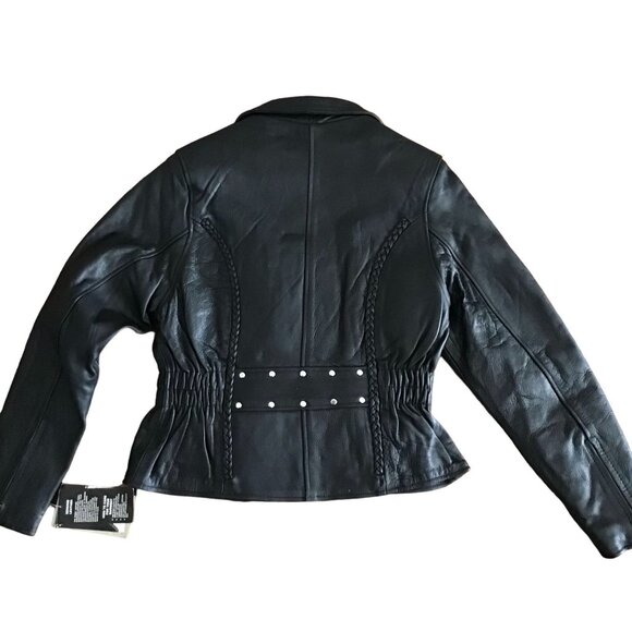 Hudson Leather Womens Black Leather Motorcycle Jacket Size M - Picture 2 of 3